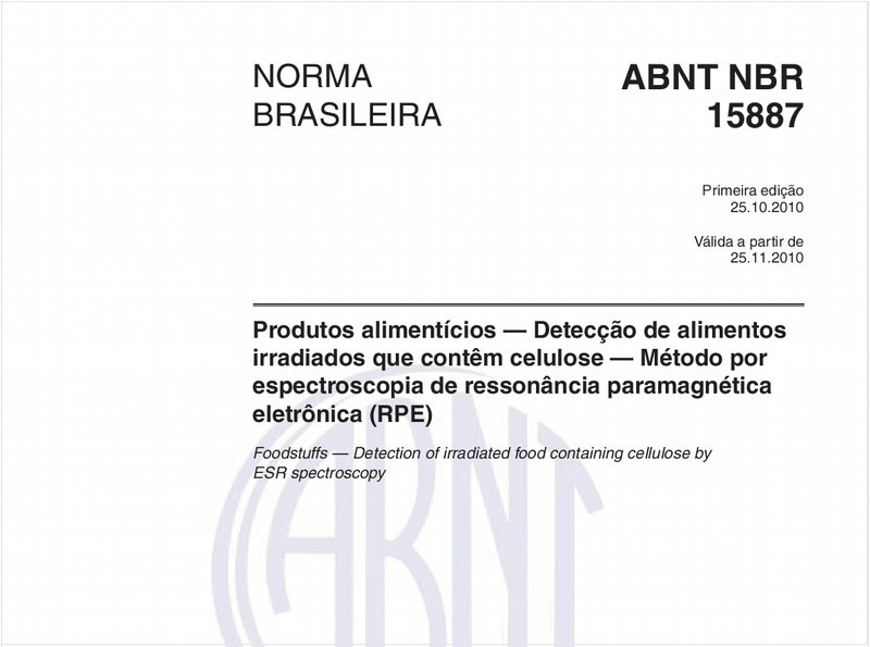 Produtos alimentícios — Detecção de alimentos irradiados que contêm celulose — Método por espectroscopia de ressonância paramagnética eletrônica (RPE)