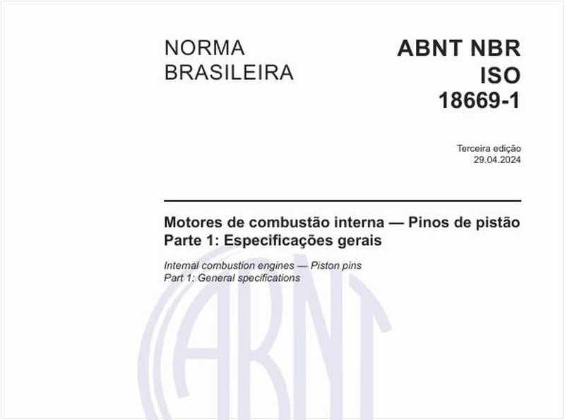 Motores de combustão interna — Pinos de pistão - Parte 1: Especificações gerais