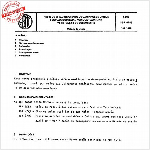 Freio de estacionamento de caminhões e ônibus equipados com eixo veicular auxiliar - Verificação do desempenho