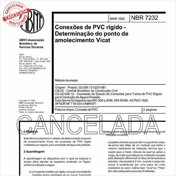 Conexões de PVC rígido - Determinação do ponto de amolecimento Vicat