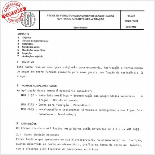 Peças em ferro fundido cinzento classificadas conforme a resistência à tração