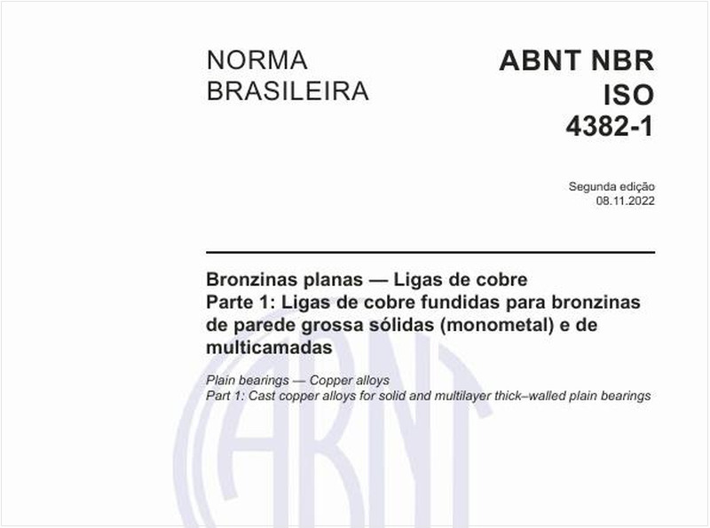 Bronzinas planas - Ligas de cobre - Parte 1: Ligas de cobre fundidas para bronzinas de parede grossa sólidas (monometal) e de multicamadas