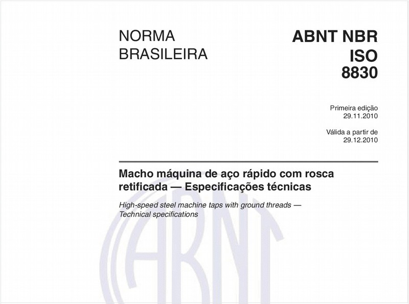 Macho máquina de aço rápido com rosca retificada — Especificações técnicas