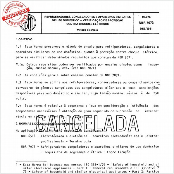 Refrigeradores, congeladores e aparelhos similares de uso doméstico - Verificação de proteção contra choques elétricos