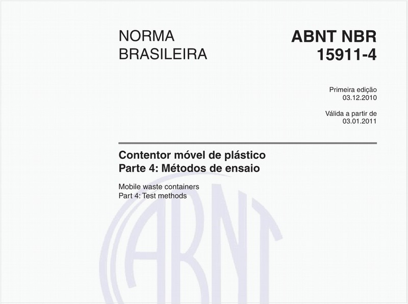 Contentor móvel de plástico - Parte 4: Métodos de ensaio