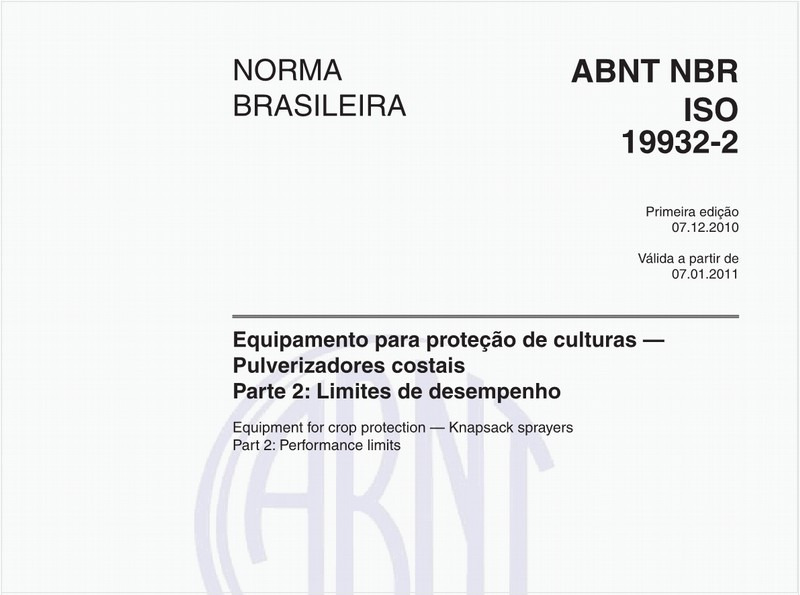 Equipamento para proteção de culturas - Pulverizadores costais - Parte 2: Limites de desempenho