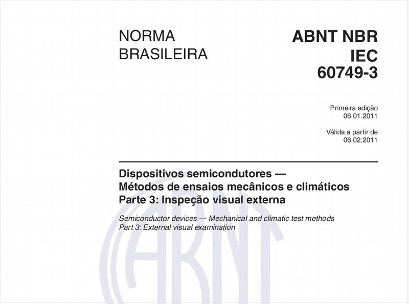 Dispositivos semicondutores — Métodos de ensaios mecânicos e climáticos - Parte 3: Inspeção visual externa