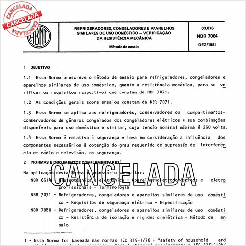Refrigeradores, congeladores e aparelhos similares de uso doméstico - Verificação da resistência mecânica