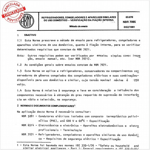 Refrigeradores, congeladores e aparelhos similares de uso doméstico - Verificação da fiação interna