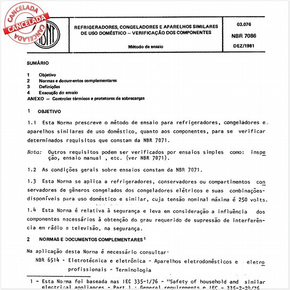 Refrigeradores, congeladores e aparelhos similares de uso doméstico - Verificação dos componentes