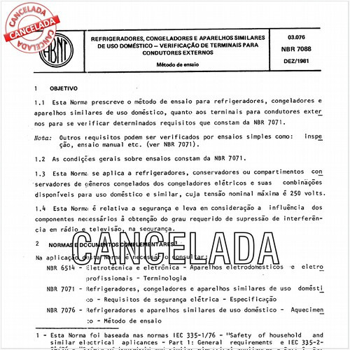 Refrigeradores, congeladores e aparelhos similares de uso doméstico - Verificação de terminais para condutores externos