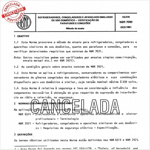 Refrigeradores, congeladores e aparelhos similares de uso doméstico - Verificação de parafusos e conexões