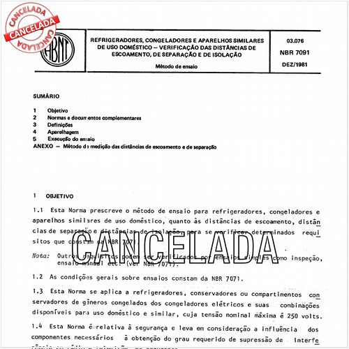 Refrigeradores, congeladores e aparelhos similares de uso doméstico - Verificação das distâncias de escoamento, de separação e de isolação