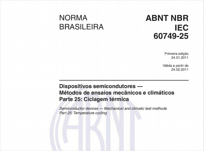 Dispositivos semicondutores — Métodos de ensaios mecânicos e climáticos - Parte 25: Ciclagem térmica