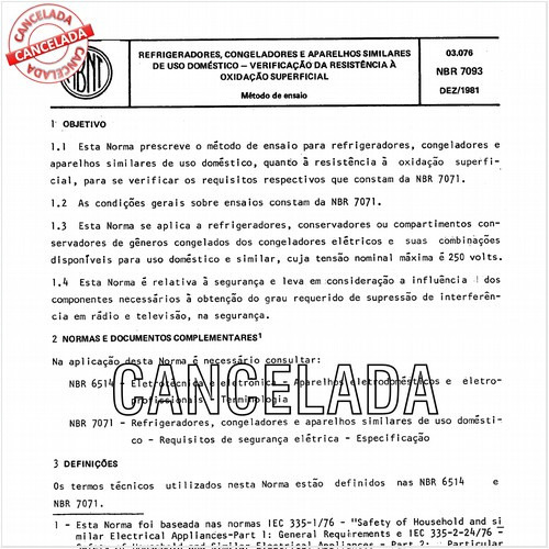 Refrigeradores, congeladores e aparelhos similares de uso doméstico - Verificação da resistência à oxidação superficial