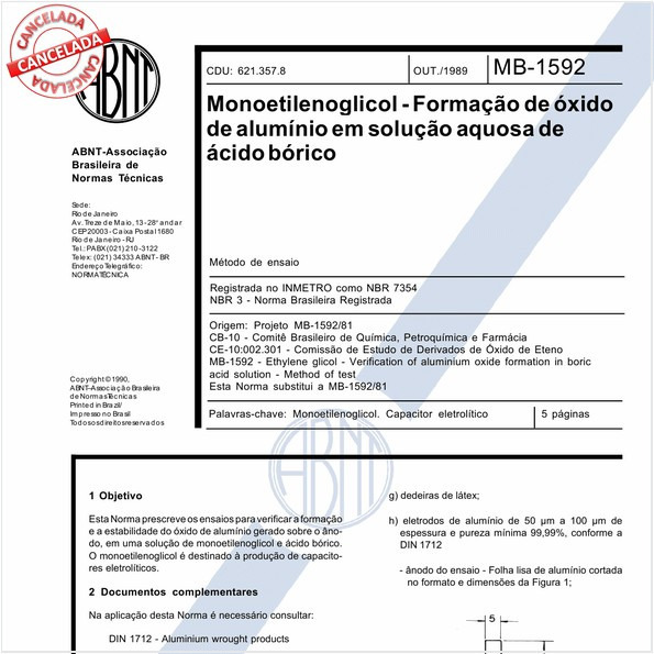 Monoetilenoglicol - Formação de óxido de alumínio em solução aquosa de ácido bórico