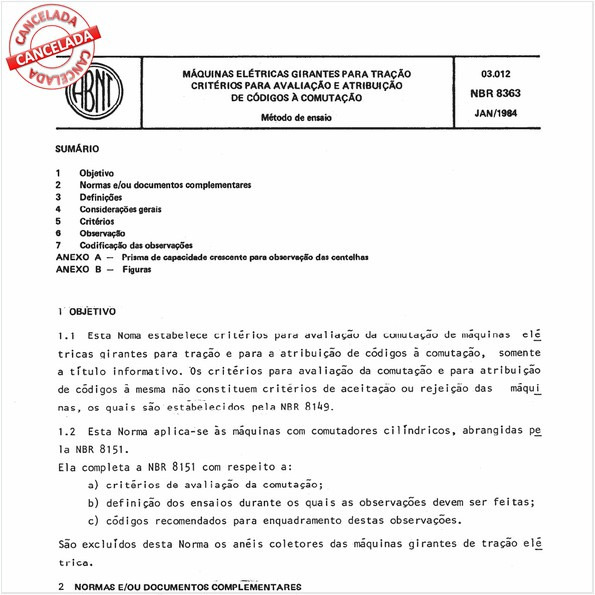 Máquinas elétricas girantes para tração - Critérios para avaliação e atribuição de códigos à comutação