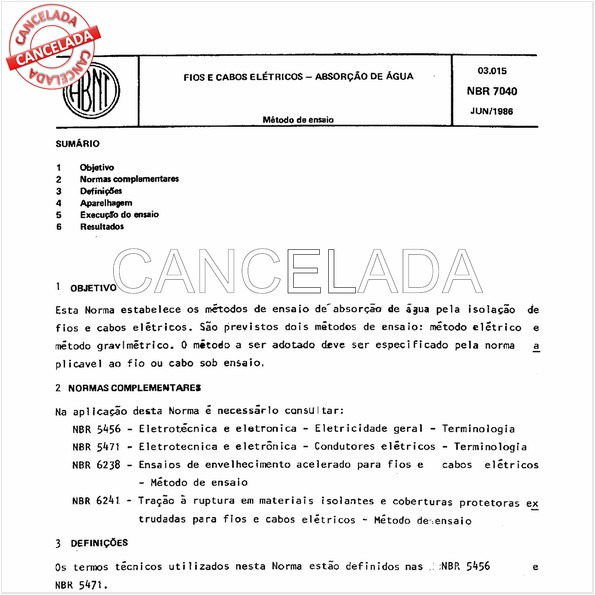 Fios e cabos elétricos - Absorção de água