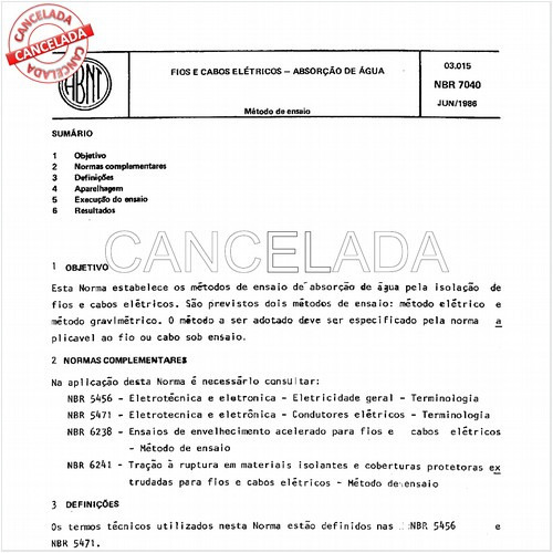 Fios e cabos elétricos - Absorção de água