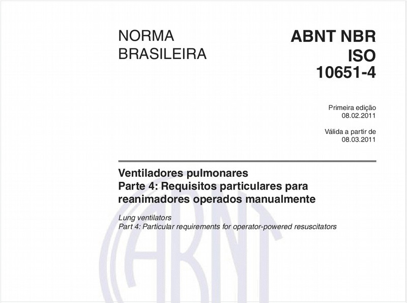 Ventiladores pulmonares - Parte 4: Requisitos particulares para reanimadores operados manualmente