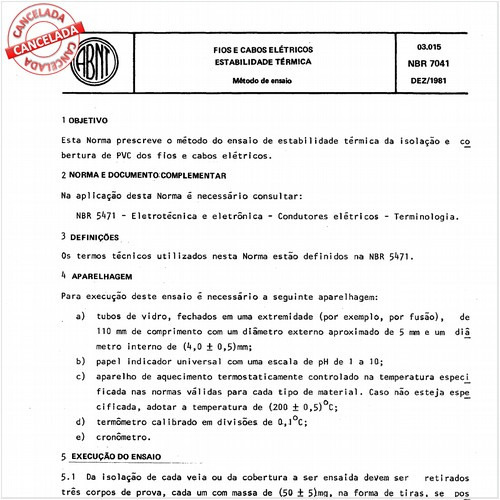 Fios e cabos elétricos - Estabilidade térmica