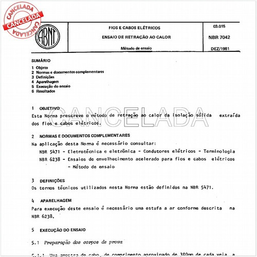 Fios e cabos elétricos - Ensaio de retração ao calor