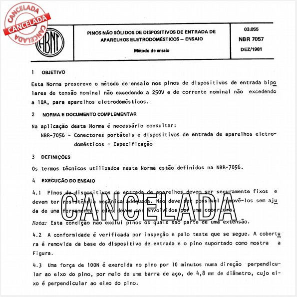 Pinos não sólidos de dispositivos de entrada de aparelhos eletrodomésticos - Ensaio