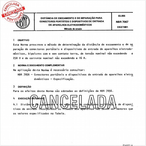 Distância de escoamento e de separação para conectores portáteis e dispositivos de entrada de aparelhos eletrodomésticos