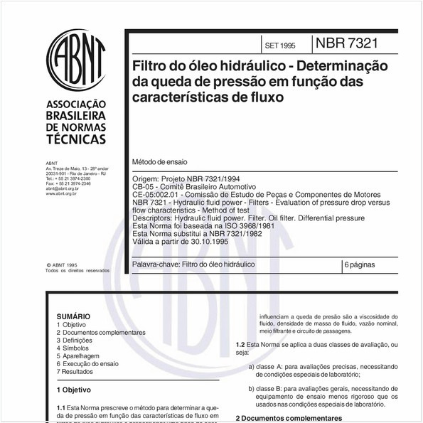 Filtro do óleo hidráulico - Determinação da queda de pressão em função das características de fluxo