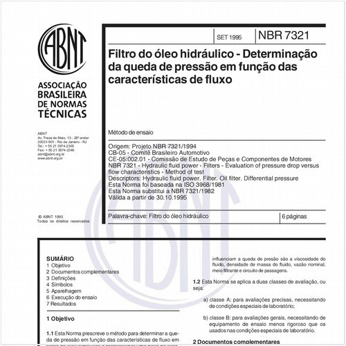 Filtro do óleo hidráulico - Determinação da queda de pressão em função das características de fluxo