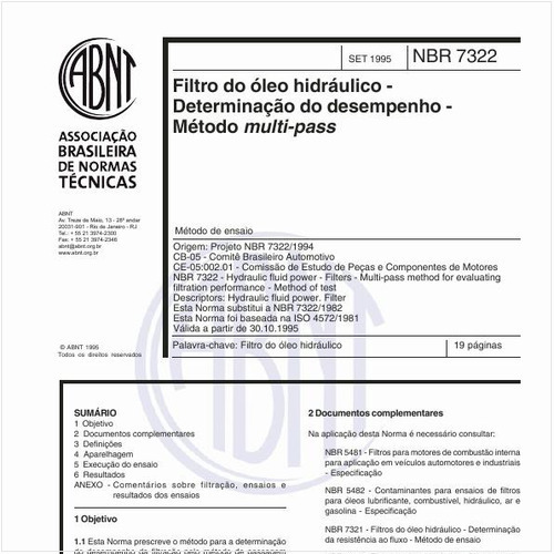 Filtro do óleo hidráulico - Determinação do desempenho - Método multi-pass