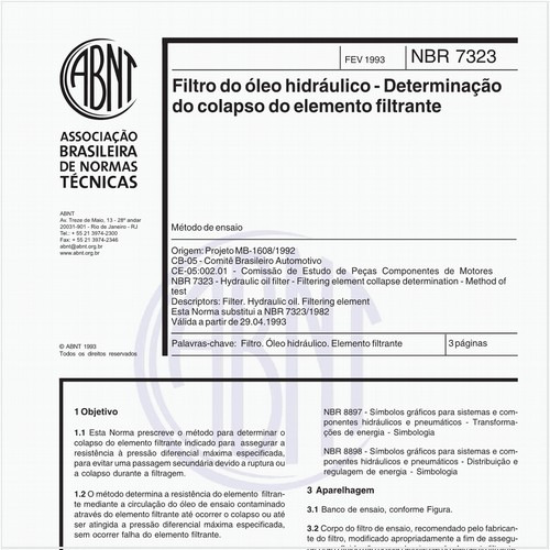 Filtro do óleo hidráulico - Determinação do colapso do elemento filtrante