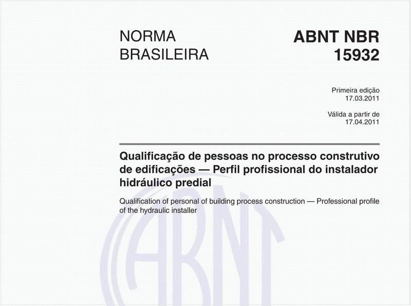 Qualificação de pessoas no processo construtivo de edificações — Perfil profissional do instalador hidráulico predial