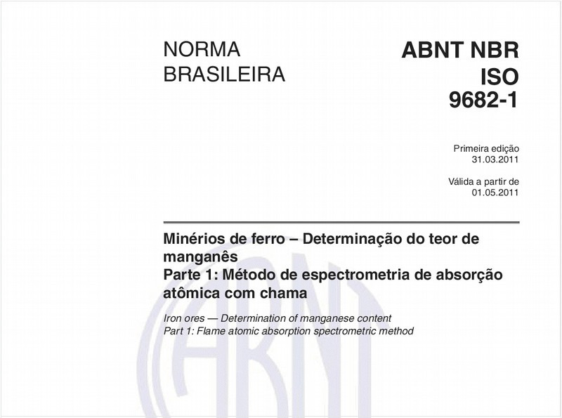 Minérios de ferro – Determinação do teor de manganês - Parte 1: Método de espectrometria de absorção atômica com chama