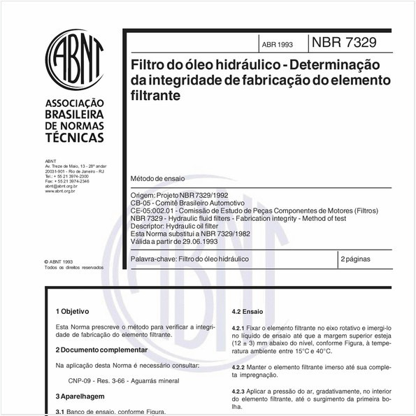 Filtro do óleo hidráulico - Determinação da integridade de fabricação do elemento filtrante