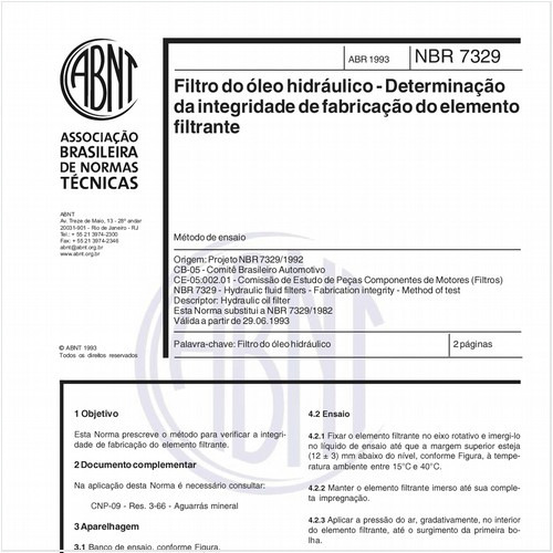 Filtro do óleo hidráulico - Determinação da integridade de fabricação do elemento filtrante