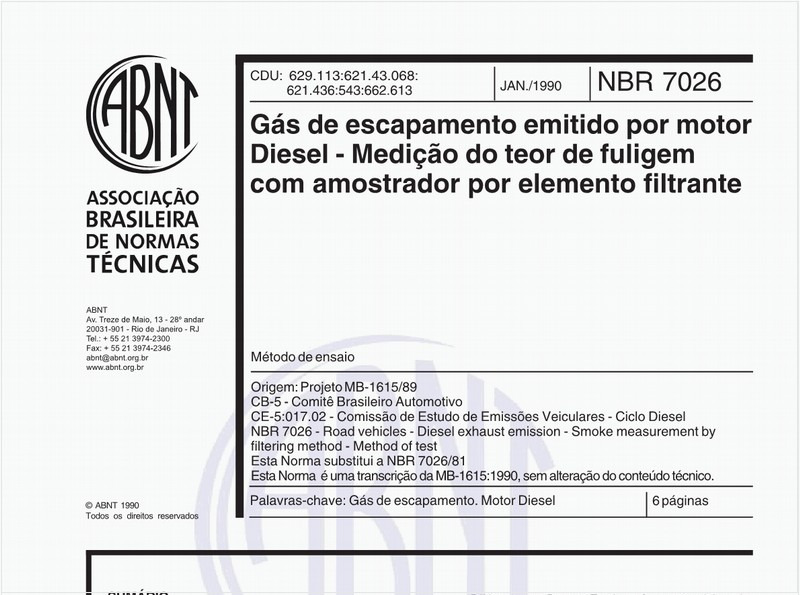 Gás de escapamento emitido por motor Diesel - Medição do teor de fuligem com amostrador por elemento filtrante