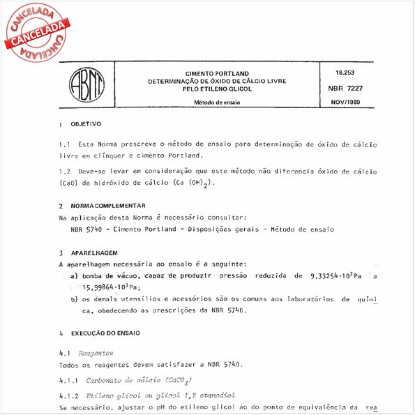 Cimento Portland - Determinação de óxido de cálcio livre pelo etileno glicol