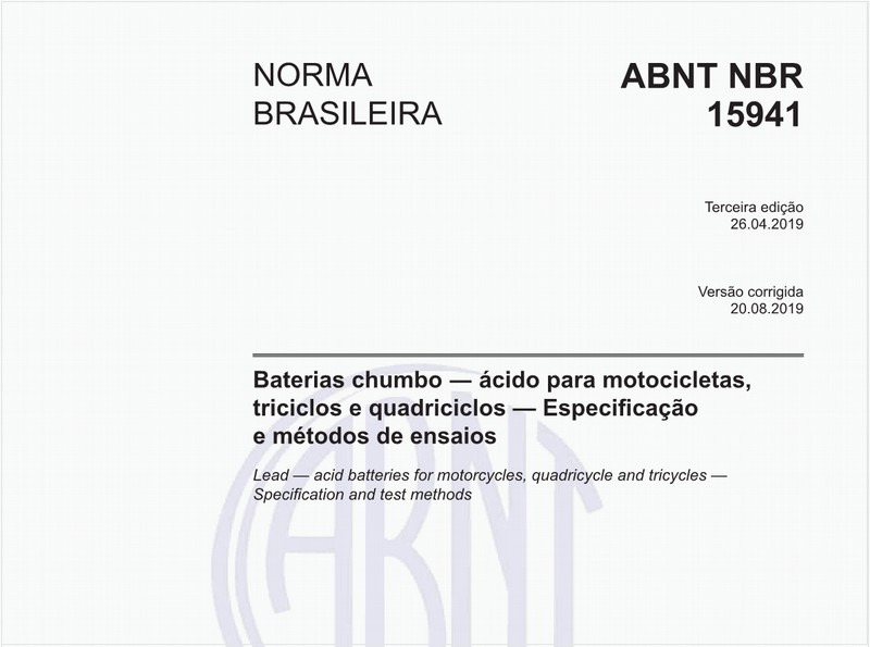 Baterias chumbo - ácido para motocicletas, triciclos e quadriciclos — Especificação e métodos de ensaios