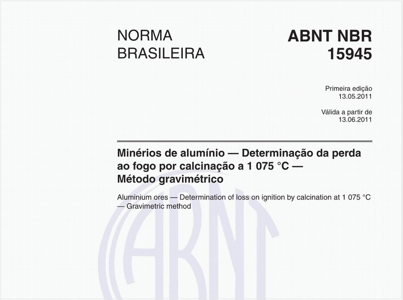 Minérios de alumínio — Determinação da perda ao fogo por calcinação a 1 075 °C — Método gravimétrico