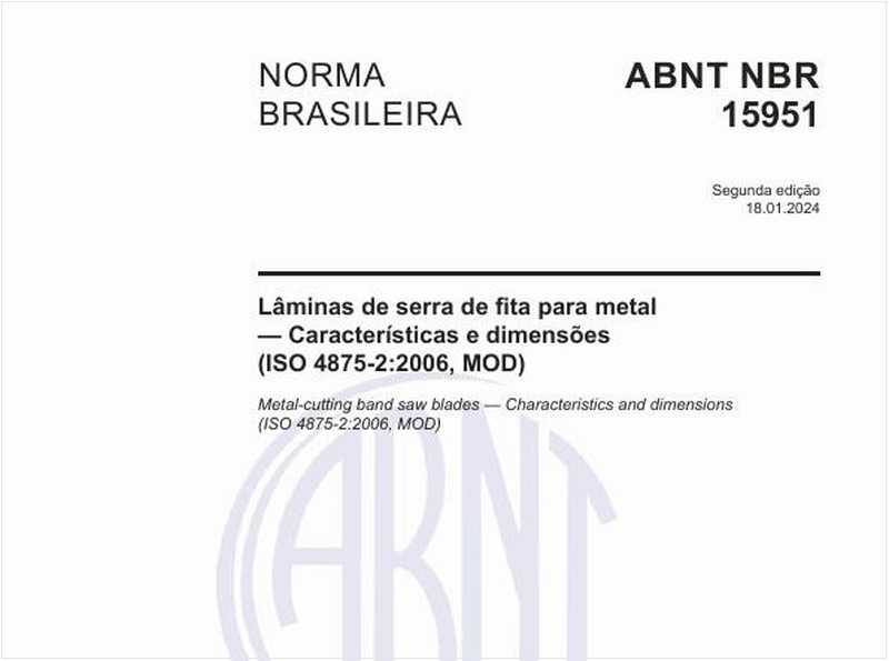 Lâminas de serra de fita para metal — Características e dimensões (ISO 4875-2:2006, MOD)