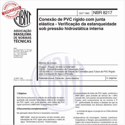 Conexão de PVC rígido com junta elástica - Verificação da estanqueidade sob pressão hidrostática interna - Método de ensaio