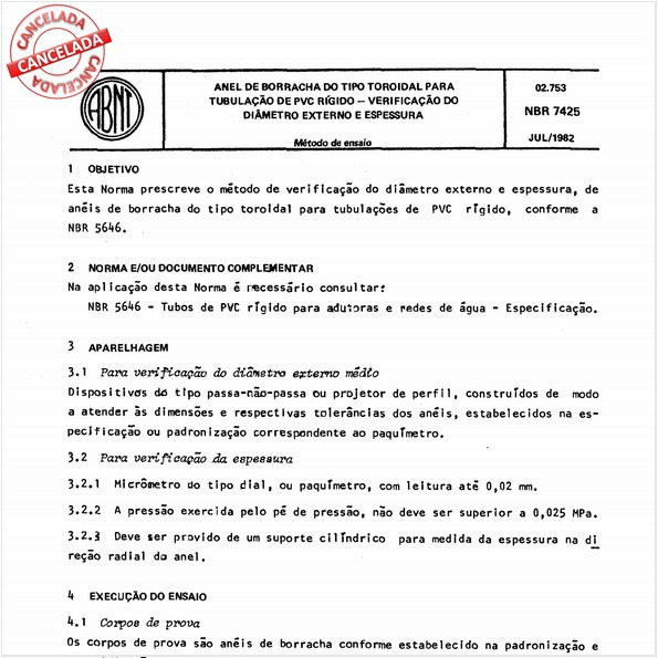 Anel de borracha do tipo toroidal para tubulação de PVC rígido - Verificação do diâmetro externo e espessura