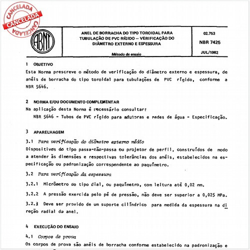 Anel de borracha do tipo toroidal para tubulação de PVC rígido - Verificação do diâmetro externo e espessura