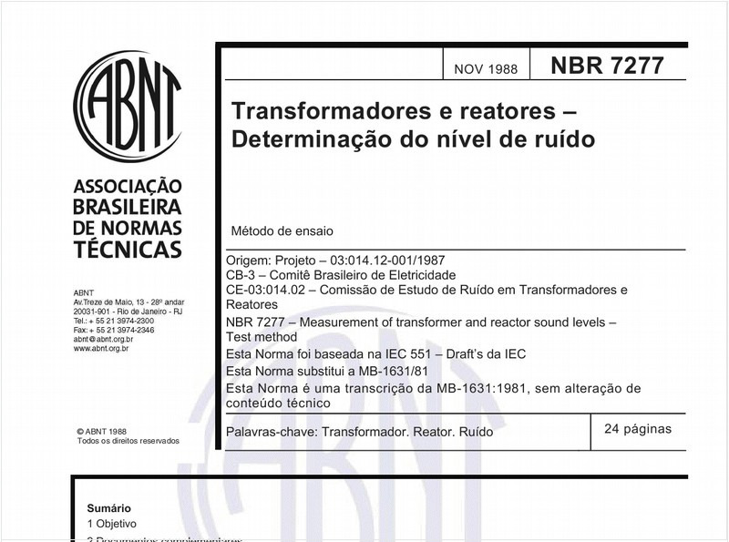 Transformadores e reatores - Determinação do nível de ruído