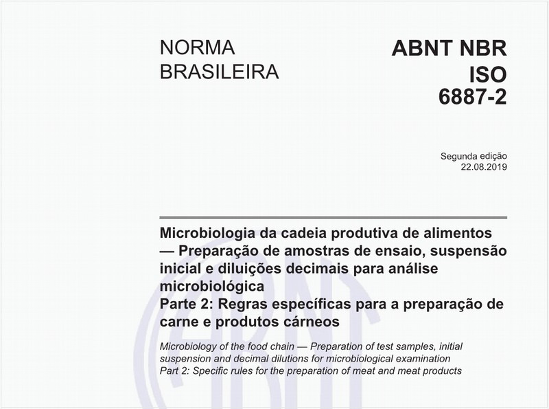 Microbiologia da cadeia produtiva de alimentos — Preparação de amostras de ensaio, suspensão inicial e diluições decimais para análise microbiológica - Parte 2: Regras específicas para a preparação de carne e produtos cárneos