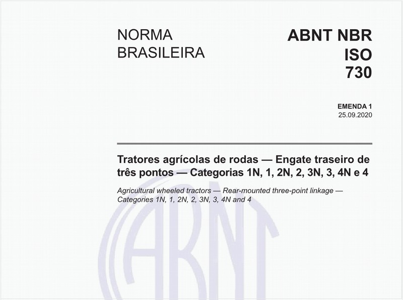 Tratores agrícolas de rodas — Engate traseiro de três pontos — Categorias 1 N, 1, 2 N, 2, 3 N, 3, 4 N e 4