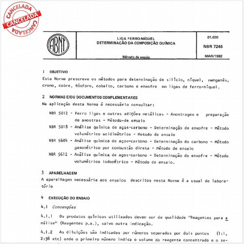 Liga ferroníquel - Determinação da composição química