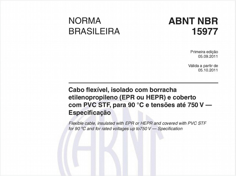 Cabo flexível, isolado com borracha etilenopropileno (EPR ou HEPR) e coberto com PVC STF, para 90 °C e tensões até 750 V — Especificação