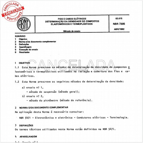 Fios e cabos elétricos - Determinação da densidade de compostos elastoméricos e termoplásticos